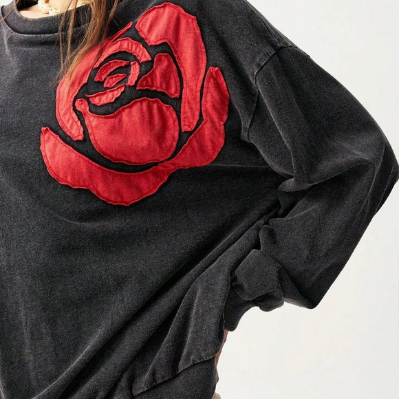 Tops - Black Casual Women's Floral Print T-Shirt